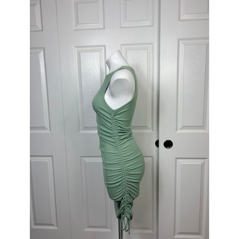 Lulus Over and Over Sage Green Ribbed Drawstring Ruched Bodycon Dress Size M - Picture 4 of 11